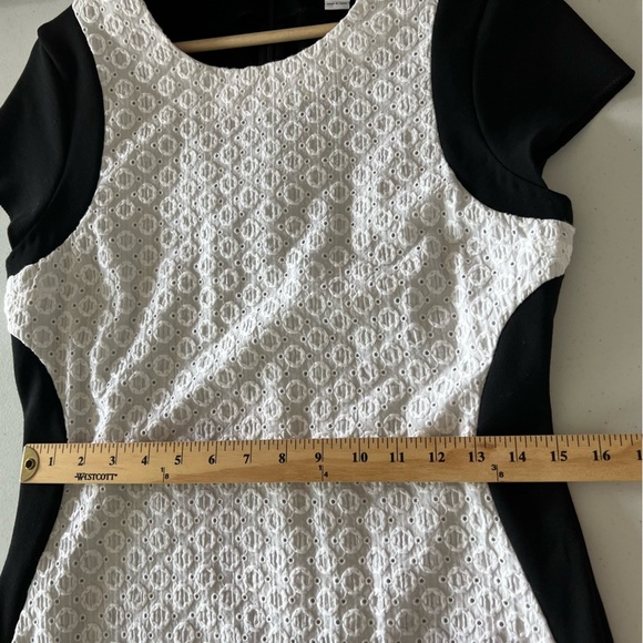 Diane Von Furstenberg Eyelet Pele Dress Short Sleeve Career White Black Sz 12 - Picture 6 of 10